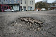 Block Paving revealed by a pothole outside Warrior Square Station 2024
